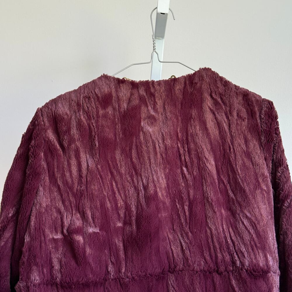Rachel Roy sz‎ S cropped Y2k style Burgundy faux Fur Coat - Picture 6 of 8